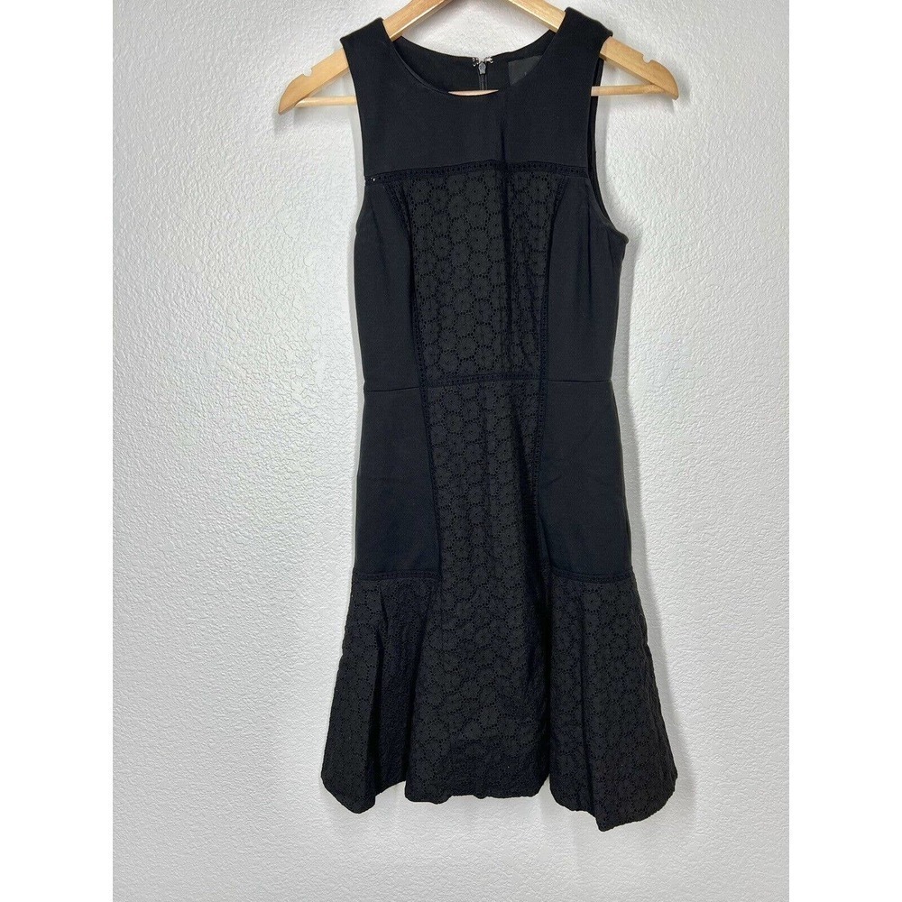 J. Crew Collection Panel Eyelet Dress Size 0 Black Sleeveless Fit And Flare